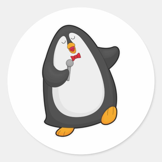 Pinguïn bij Zingen met microfoon en Stropdas Ronde Sticker (Voorkant)