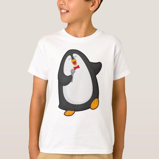Pinguïn bij Zingen met microfoon en Stropdas T-shirt (Voorkant)