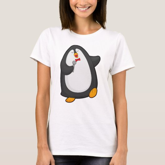 Pinguïn bij Zingen met microfoon en Stropdas T-shirt (Voorkant)