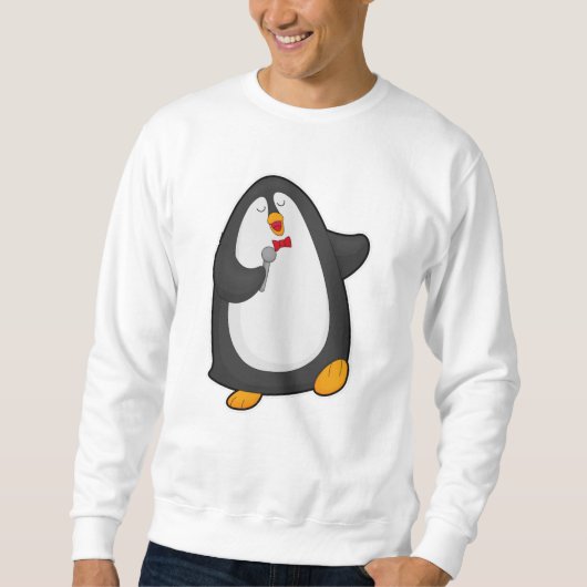 Pinguïn bij Zingen met microfoon en Stropdas Trui (Voorkant)