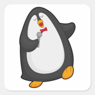 Pinguïn bij Zingen met microfoon en Stropdas Vierkante Sticker