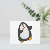 Pinguïn bij zingen met microfoon & stropdas briefkaart (Staand voorkant)