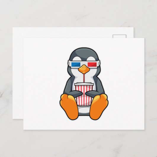 Pinguïn Bioscoop Bril Drinkbeker Briefkaart (Voorkant / Achterkant)