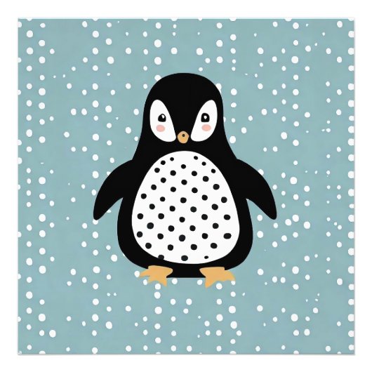 Pinguïn Blauwe Stippen Foto Vergroting Afdruk (Voorkant)