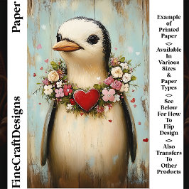 Pinguïn, Bloemhartenguirlande CH7 Schrijfboekpapie