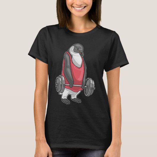 Pinguïn Bodybuilder Halter Krachttraining T-shirt (Voorkant)