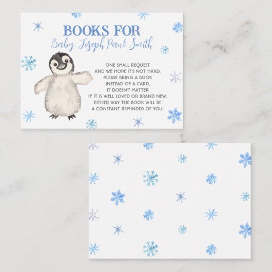 Pinguïn boeken voor Baby, sneeuwvlokken brengen ee Informatiekaartje (Voorkant / Achterkant)