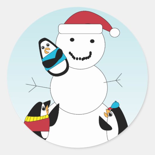 Pinguïn bouwt een sneeuwpop Sticker (Voorkant)