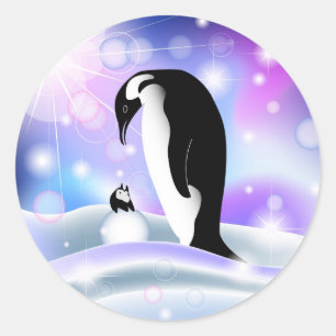 Pinguïn briefkaart en notecard voor wensen ronde sticker