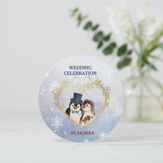 Pinguïn bruid en bruidegom bruiloft - Circle Kaart (Staand voorkant)
