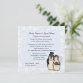 Pinguïn bruid en bruidegom bruiloft uitnodiging (Staand voorkant)