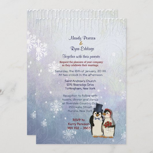 Pinguïn bruid en bruidegom bruiloft uitnodiging (Voorkant / Achterkant)
