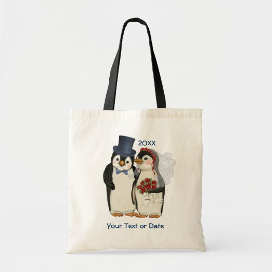 Pinguïn Bruid en Bruidegom Canvas tas (Voorkant)