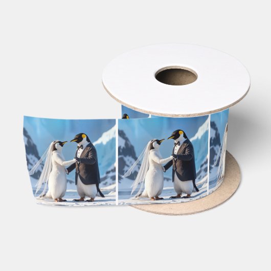 Pinguïn Bruid en Bruidegom Dansen Op Ijs Satijnen Lint (Spoel)