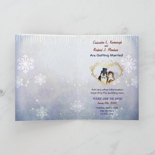 Pinguïn bruiloft- Foto opslaan van de datum Aankondiging (Binnen)