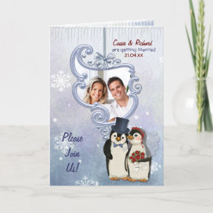 Pinguïn bruiloft foto uitnodiging