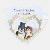 Pinguïn bruiloft hart - Aanpassen Hart Sticker (Voorkant)