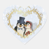Pinguïn bruiloft hart sticker (Voorkant)