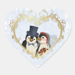 Pinguïn bruiloft hart sticker