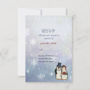 Pinguïn Bruiloft met Sneeuwvlokken - RSVP Kaartje