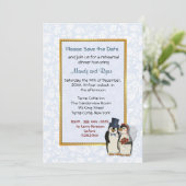 Pinguïn bruiloft - repetitie diner uitnodiging (Staand voorkant)