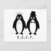 Pinguïn Bruiloft RSVP Briefkaart Invoegen (Voorkant)