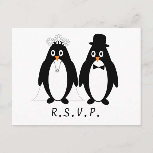 Pinguïn Bruiloft RSVP Briefkaart Invoegen (Voorkant)