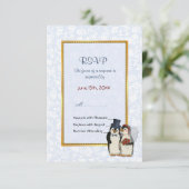 Pinguïn bruiloft - RSVP Kaartje (Staand voorkant)