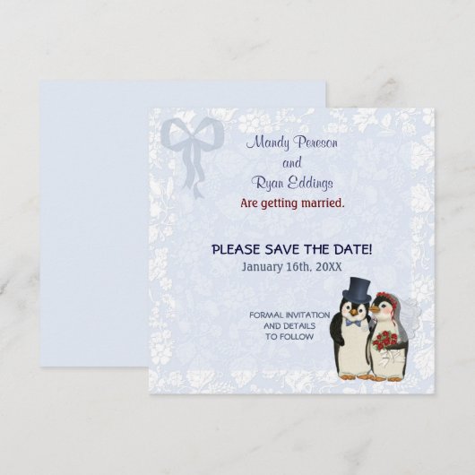 Pinguïn bruiloft - Save the Date (Voorkant / Achterkant)