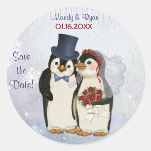 Pinguïn bruiloft zegel - Save the Date