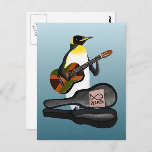 Pinguïn Busking Briefkaart (Voorkant / Achterkant)