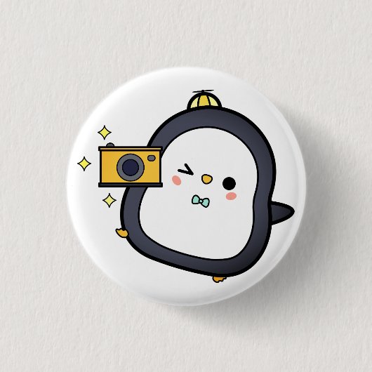 Pinguïn, Camera, Karakter Ronde Button 3,2 Cm (Voorkant)