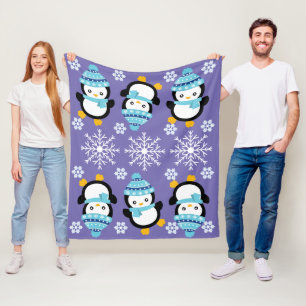 Pinguïn cartoon koude wintersneeuwvlok blauw fleece deken