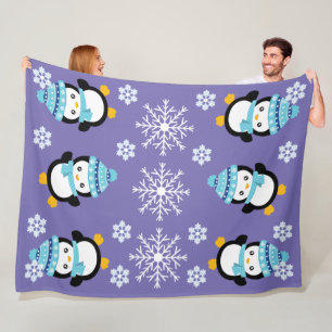 Pinguïn cartoon koude wintersneeuwvlok LARGE paar Fleece Deken