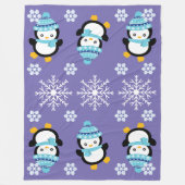 Pinguïn cartoon koude wintersneeuwvlok LARGE paars Fleece Deken (Voorkant)