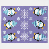 Pinguïn cartoon koude wintersneeuwvlok LARGE paars Fleece Deken (Voorkant (Horizontaal))