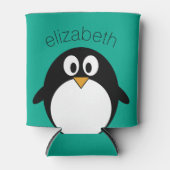 pinguïn cartoon smaragd en zwart blikjeskoeler (Voorkant)