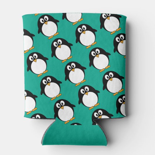 pinguïn cartoon smaragd en zwart blikjeskoeler (Achterkant)