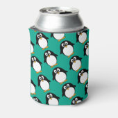 pinguïn cartoon smaragd en zwart blikjeskoeler (Blikje Achterkant)
