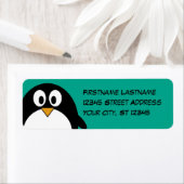 pinguïn cartoon smaragd en zwart etiket (Insitu)
