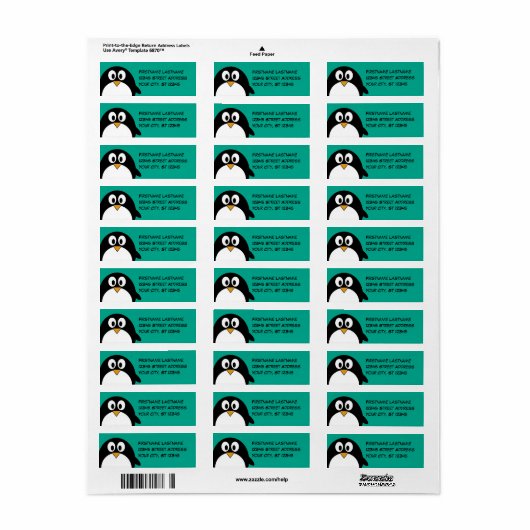 pinguïn cartoon smaragd en zwart etiket (Full Sheet)