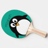 pinguïn cartoon smaragd en zwart tafeltennisbatje (Zijkant)