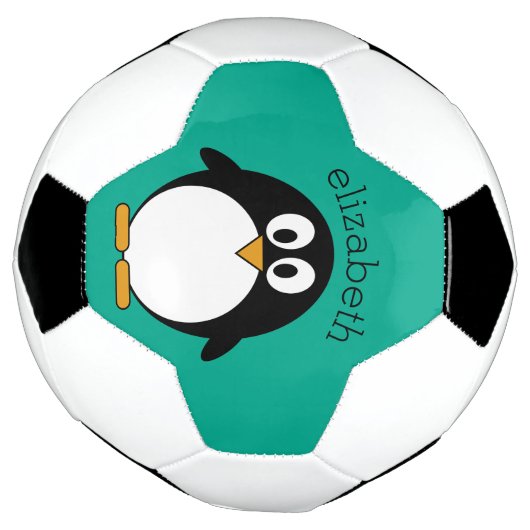 pinguïn cartoon smaragd en zwart voetbal (Gedraaid)