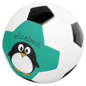 pinguïn cartoon smaragd en zwart voetbal (Drie kwart)