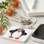 Pinguïn, Cartoon, zwart en wit Sleutelhanger (Voorkant Rechts)
