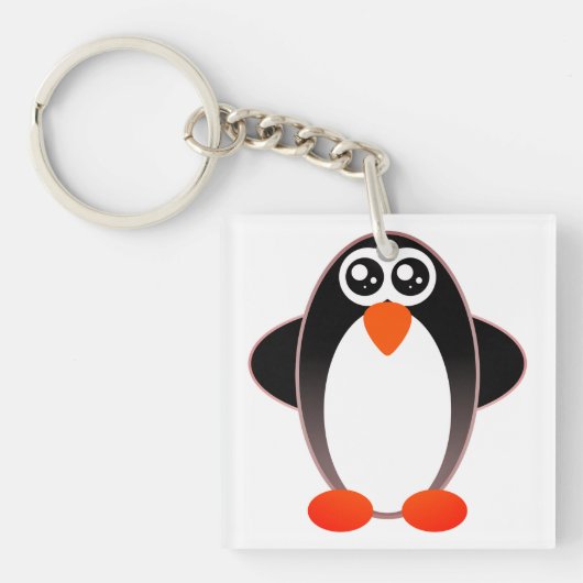 Pinguïn, Cartoon, zwart en wit Sleutelhanger (voorkant)