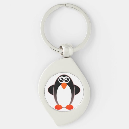 Pinguïn, Cartoon, zwart en wit Sleutelhanger (Voorkant)
