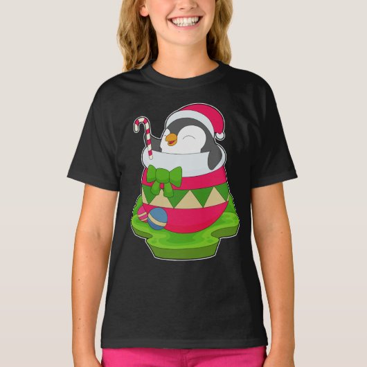 Pinguïn Christmas Candy Cane T-shirt (Voorkant)