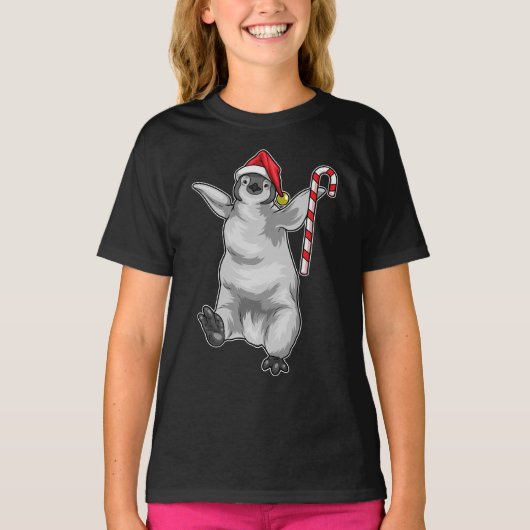 Pinguïn Christmas Candy Cane T-shirt (Voorkant)