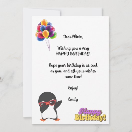 PINGUÏN COOL HAPPY BIRTHDAY KAART (Achterkant)